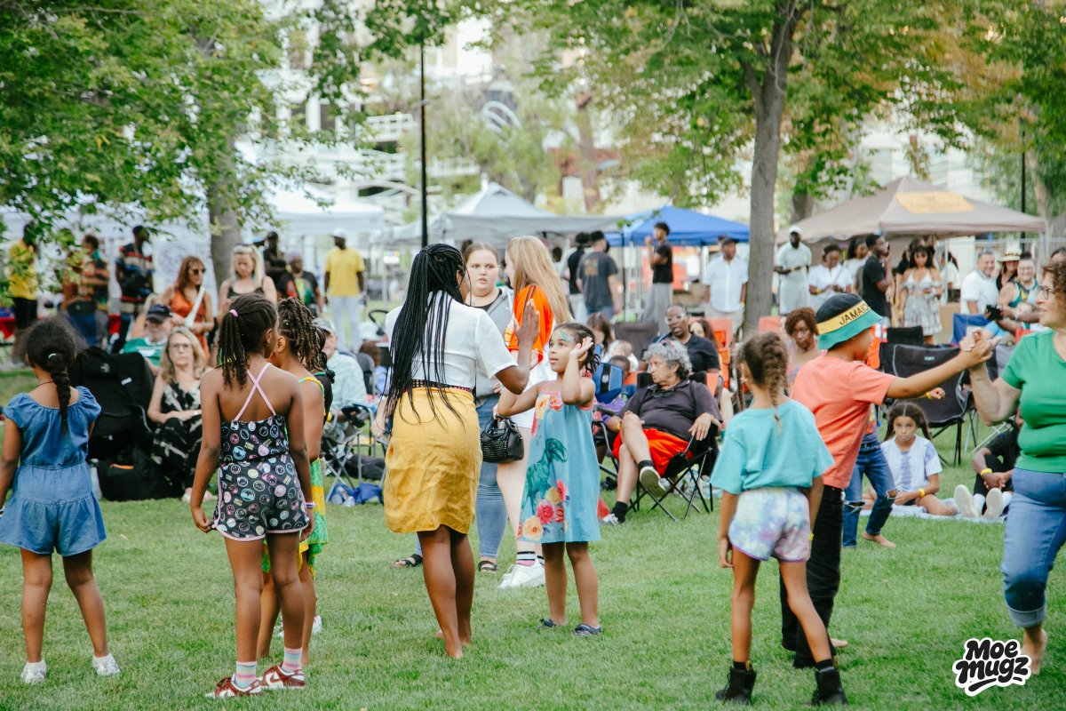 Families on park grass